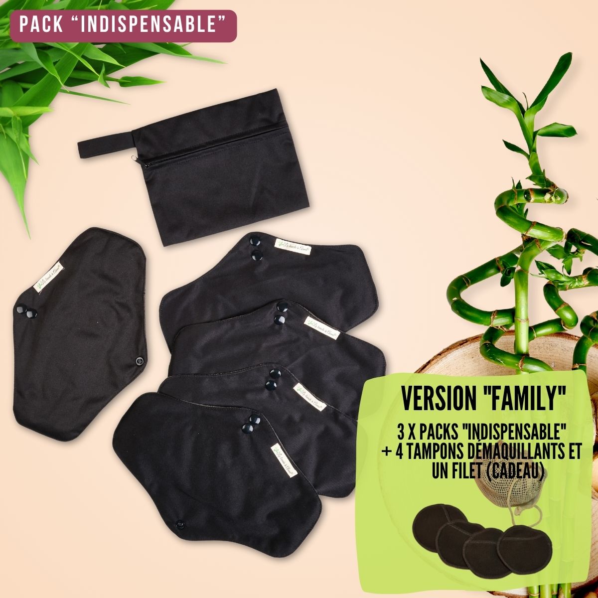 Flux normaux,  pack "Indispensable" pads menstruels lavables