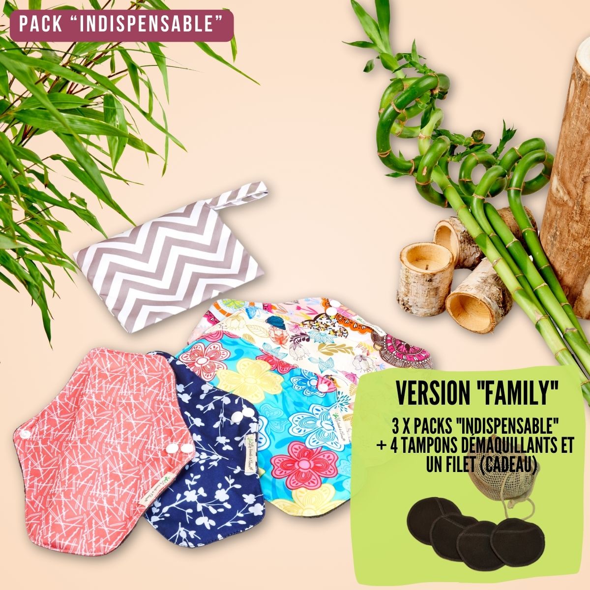 Flux normaux,  pack "Indispensable" pads menstruels lavables
