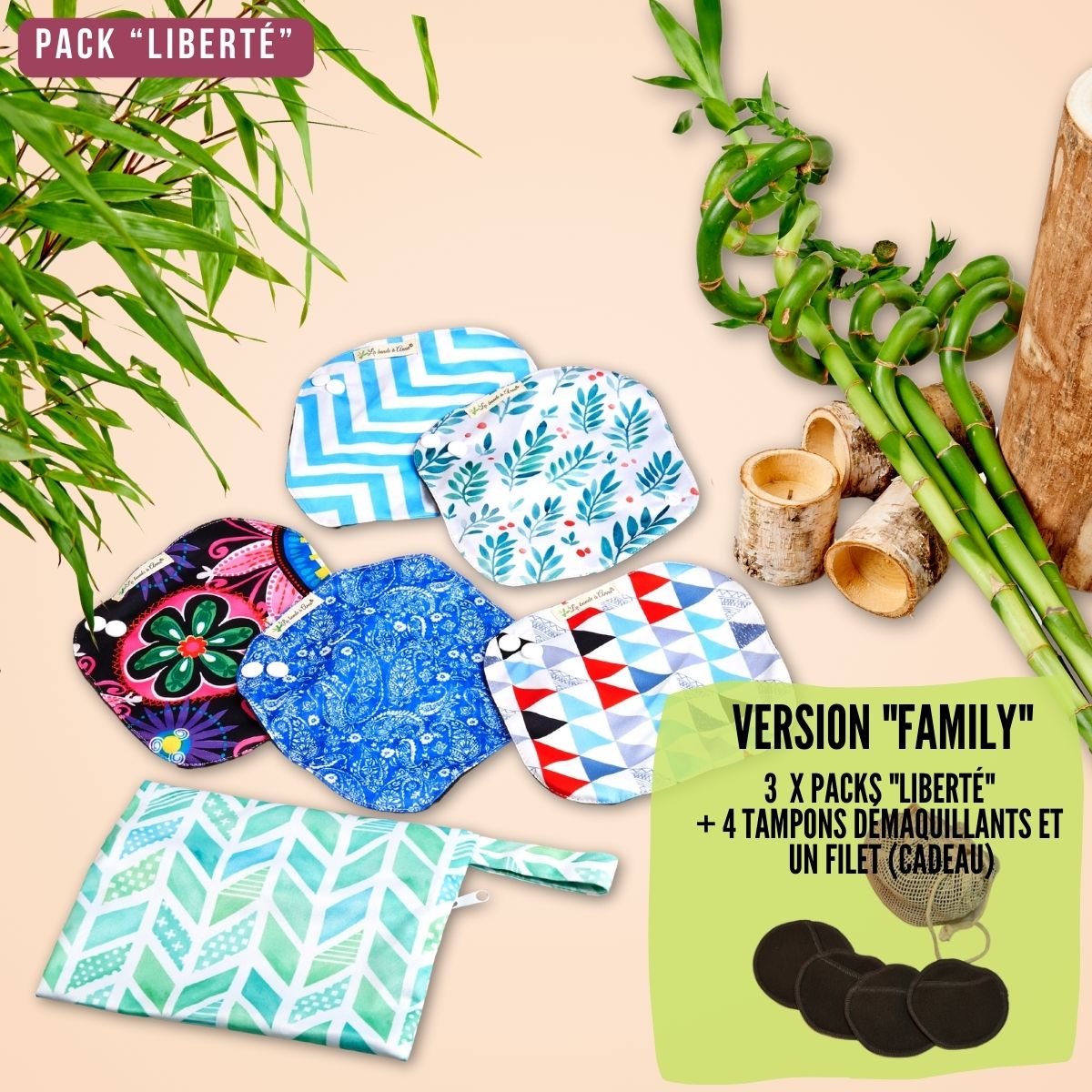Flux légers et protège-slips, pack "Liberté" pads menstruels réutilisables