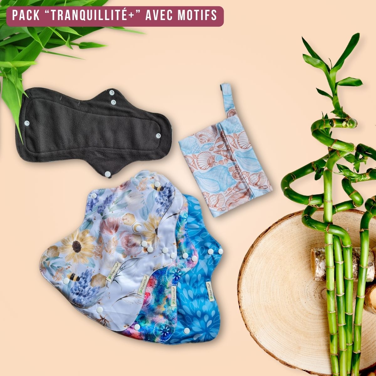 Flux intenses et nuits, pack "Tranquillité" et "Tranquillité+" pads menstruels réutilisables