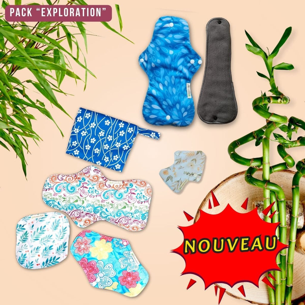 Assortiment de 6 pads menstruels lavables avec pochette, pack "EXPLORATION"