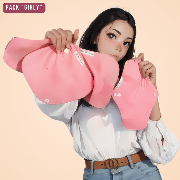 Adapté aux adolescentes, pack "Girly" pads menstruels lavables