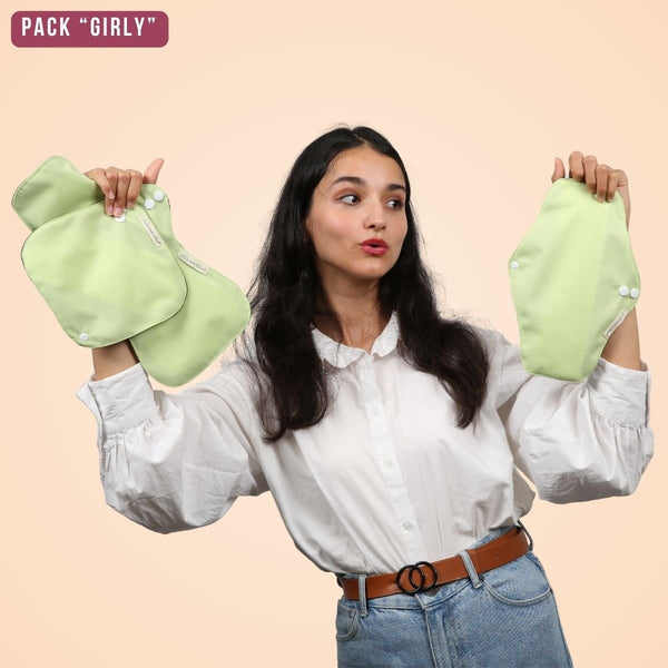 Adapté aux adolescentes, pack "Girly Trio" pads menstruels lavables
