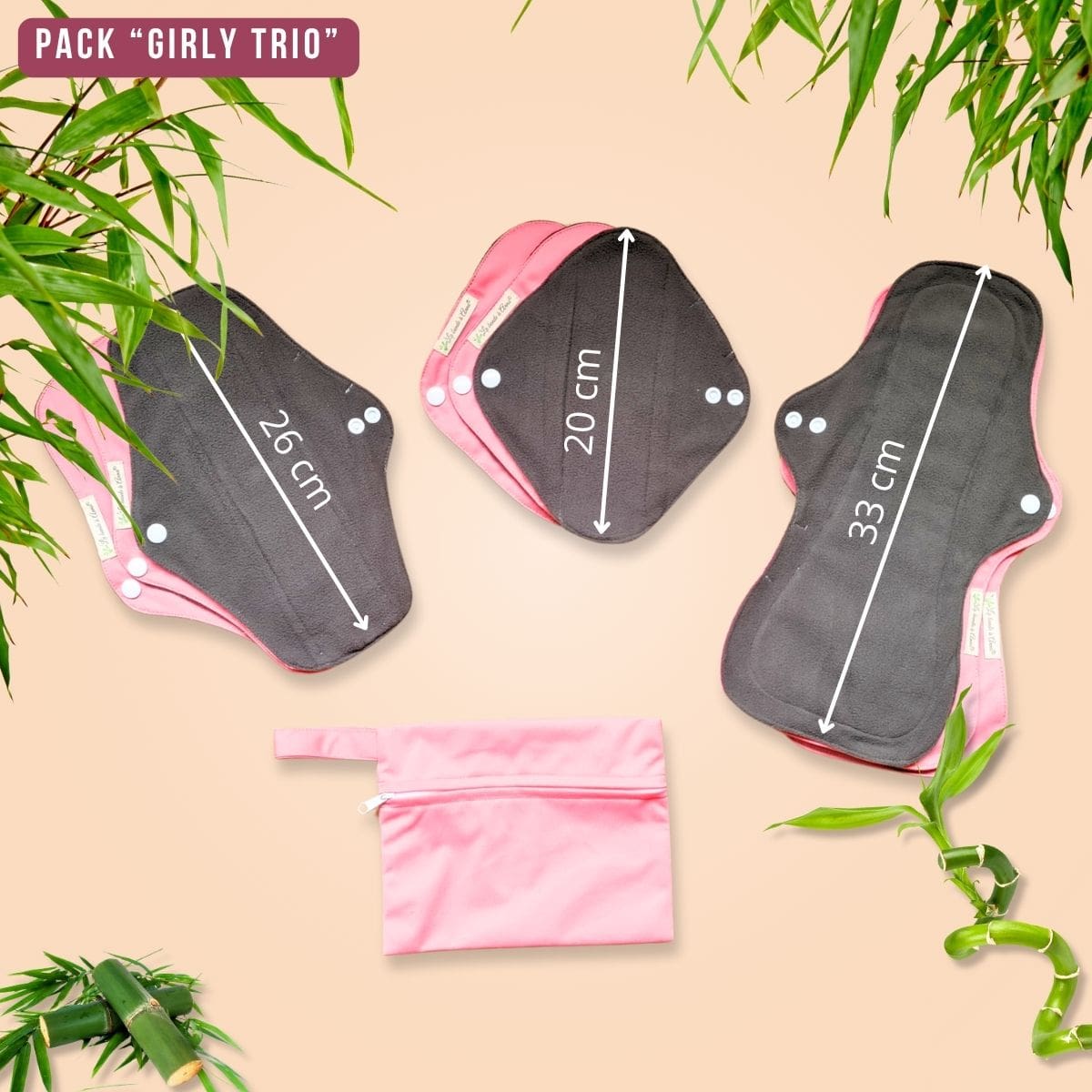 Adapté aux adolescentes, pack "Girly Trio" pads menstruels lavables