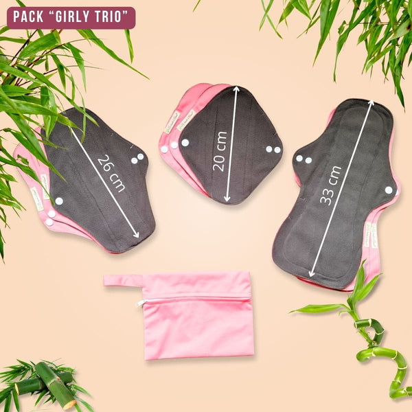 Adapté aux adolescentes, pack "Girly Trio" pads menstruels lavables
