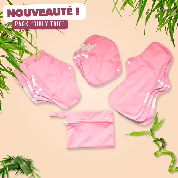 Adapté aux adolescentes, pack "Girly Trio" pads menstruels lavables