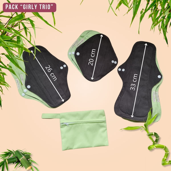 Adapté aux adolescentes, pack "Girly Trio" pads menstruels lavables