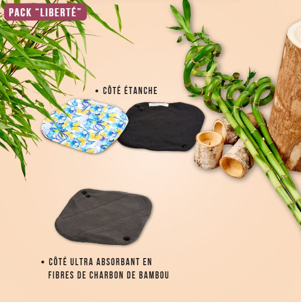 Flux légers et protège-slips, pack "Liberté" pads menstruels réutilisables