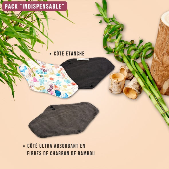 Flux normaux,  pack "Indispensable" pads menstruels lavables