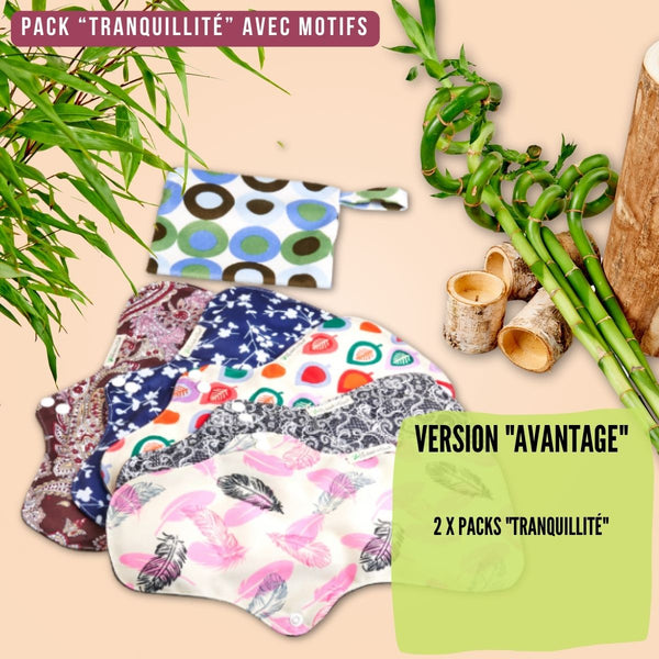 Flux intenses et nuits, pack "Tranquillité" et "Tranquillité+" pads menstruels réutilisables