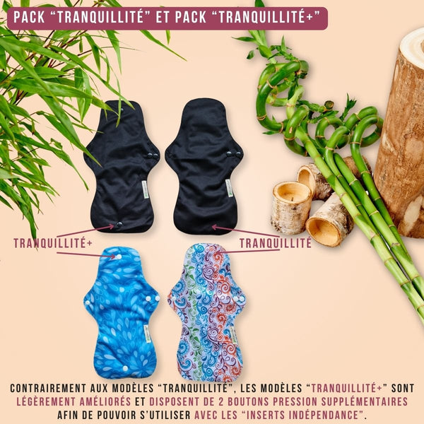 Flux intenses et nuits, pack "Tranquillité" et "Tranquillité+" pads menstruels réutilisables